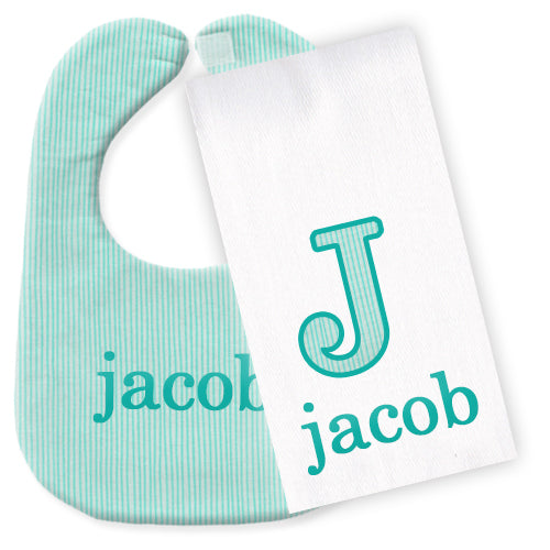 Personalized Bib/Burp Set Aqua Serenade Bib & Burp Sets Discontinued