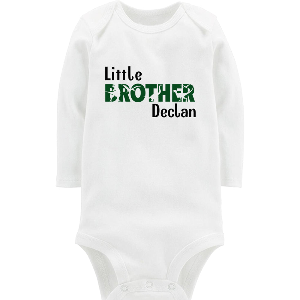 Personalized Little Brother Dinosaur White Long Sleeve Onesie Big Brother & Little Brother Shirts Kristi