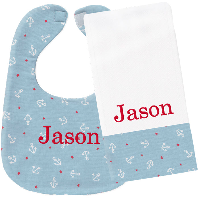 Personalized Bib/Burp Set Anchors Bib & Burp Sets Moonbeam Baby