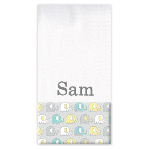 Personalized Burp Cloth  Aqua & Yellow Elephants Burp Cloths Moonbeam Baby