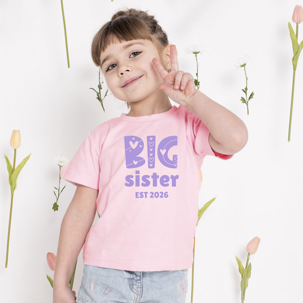 Personalized Big Sister Est 2026 Pink Short Sleeve Tee