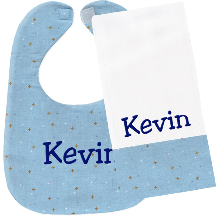 Personalized Bib/Burp Set Blue Sparks Bib & Burp Sets Moonbeam Baby