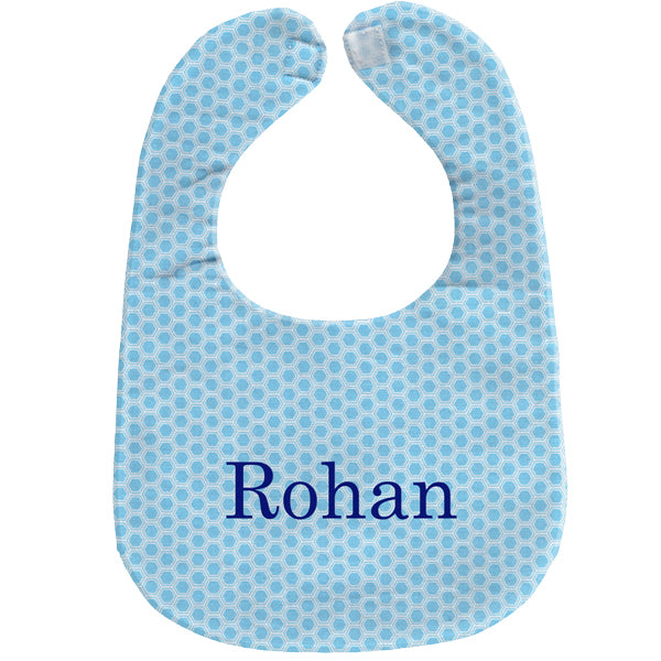 Personalized Bib  Light Blue Honeycomb Bibs Moonbeam Baby