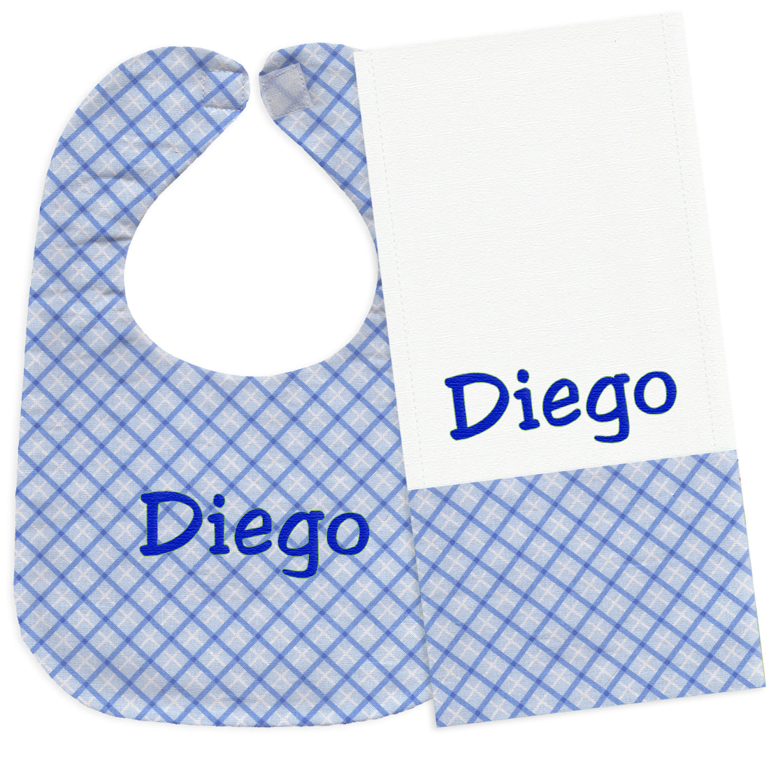 Personalized Bib/Burp Set Blue Plaid Bib & Burp Sets Moonbeam Baby