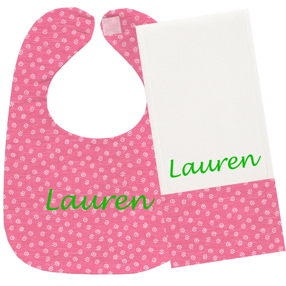 Personalized Bib/Burp Set Pink Rosies Bib & Burp Sets Moonbeam Baby