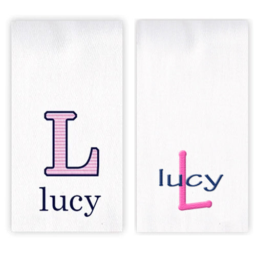 Personalized Burp Cloth SET Name & Initial Hot Pink Stripe & Navy Name Burp Cloths Moonbeam Baby