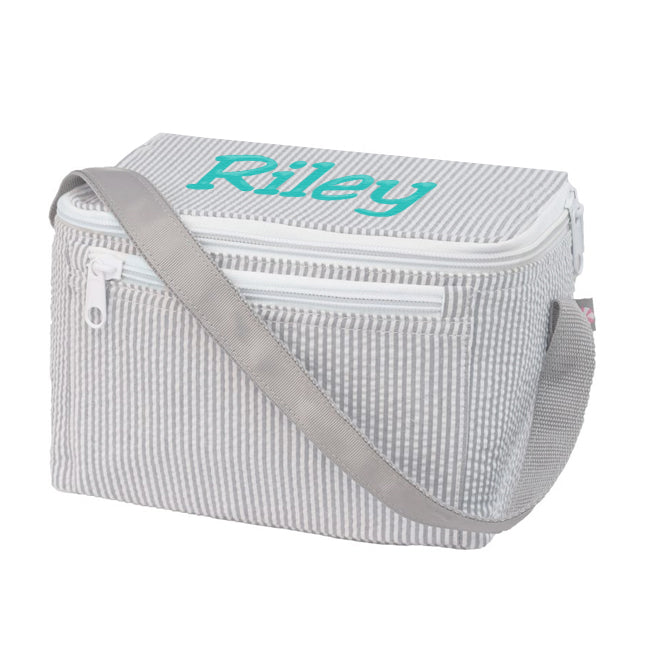 Personalized Lunch Box by Mint Grey Seersucker Backpacks and Lunch Boxes Mint