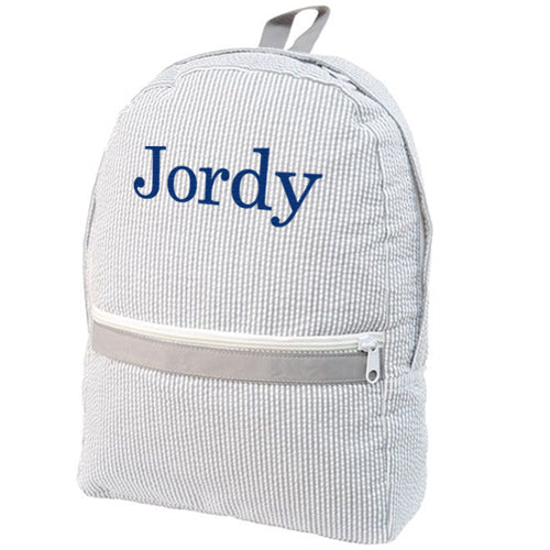 Personalized Backpack by Mint  Medium Grey Seersucker Backpacks and Lunch Boxes Mint   