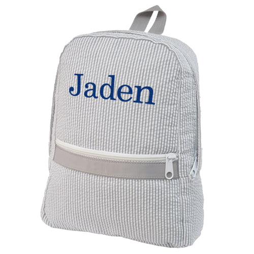 Personalized Backpack by Mint  Grey Seersucker Backpacks and Lunch Boxes Mint
