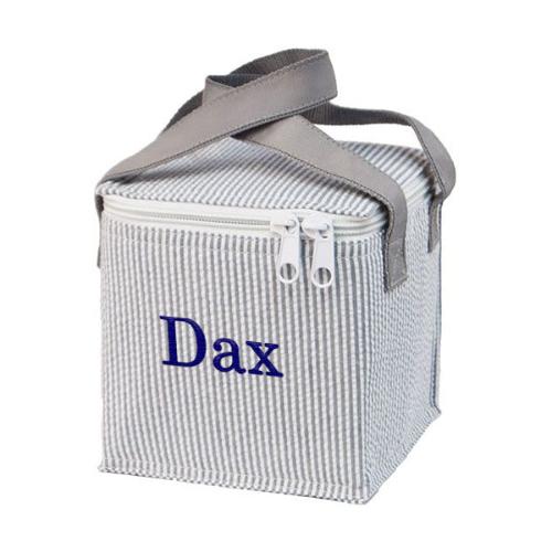 Snack Square  Grey Seersucker Backpacks and Lunch Boxes Mint