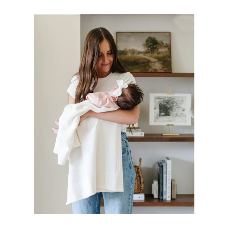 Personalized Baby Blanket Heirloom Cotton Knit - Ivory Baby Blankets Saranoni