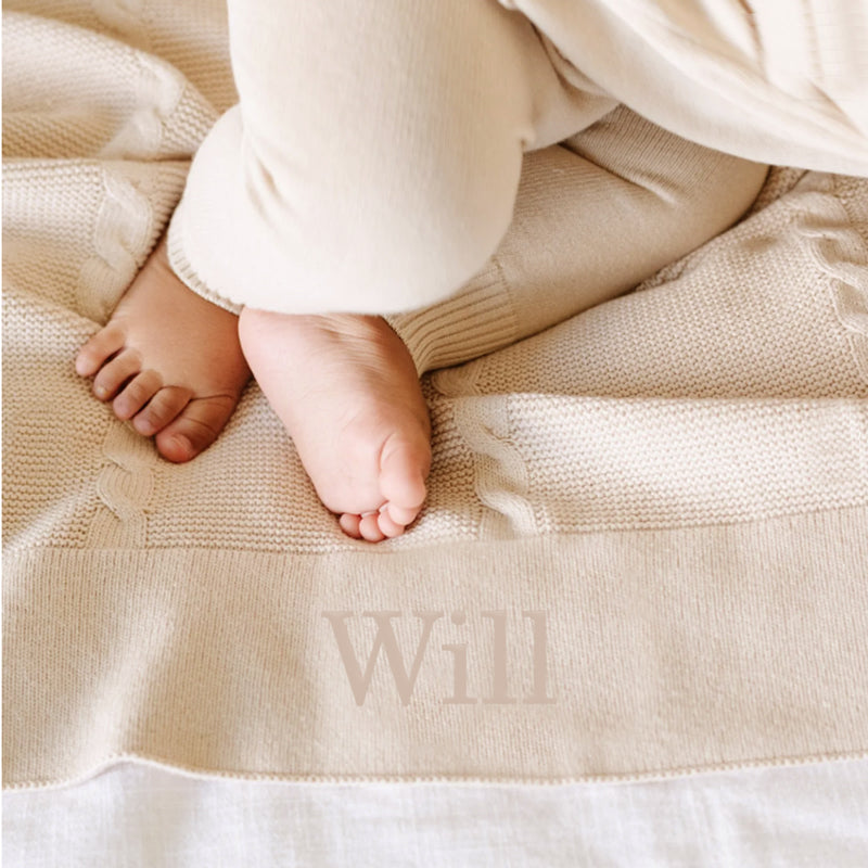 Personalized Baby Blanket Heirloom Cotton Knit - Tan Baby Blankets Saranoni