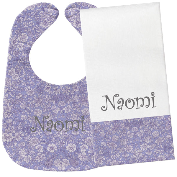Personalized Bib/Burp Set Lavender Floral Toile Bib & Burp Sets Moonbeam Baby