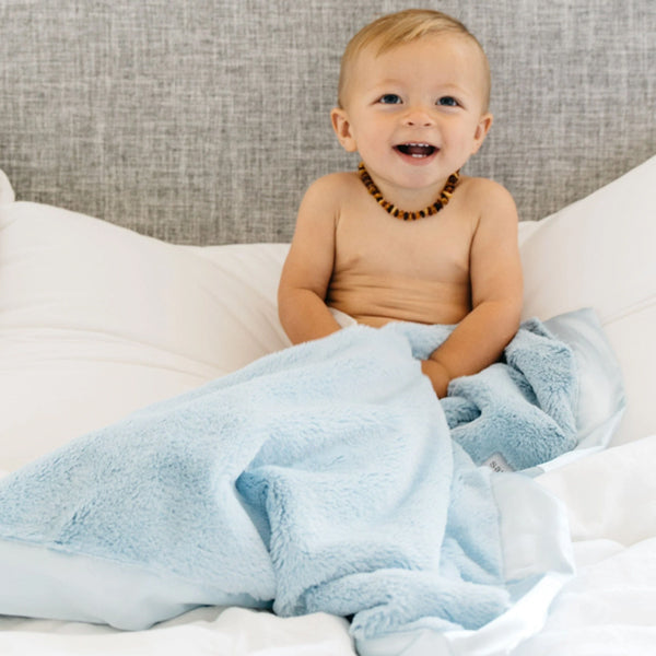Personalized Baby Blanket Light Blue Lush with Satin Border Baby Blankets OOS Saranoni