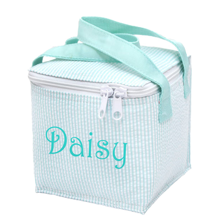 Snack Square  Mint Seersucker Backpacks and Lunch Boxes Mint