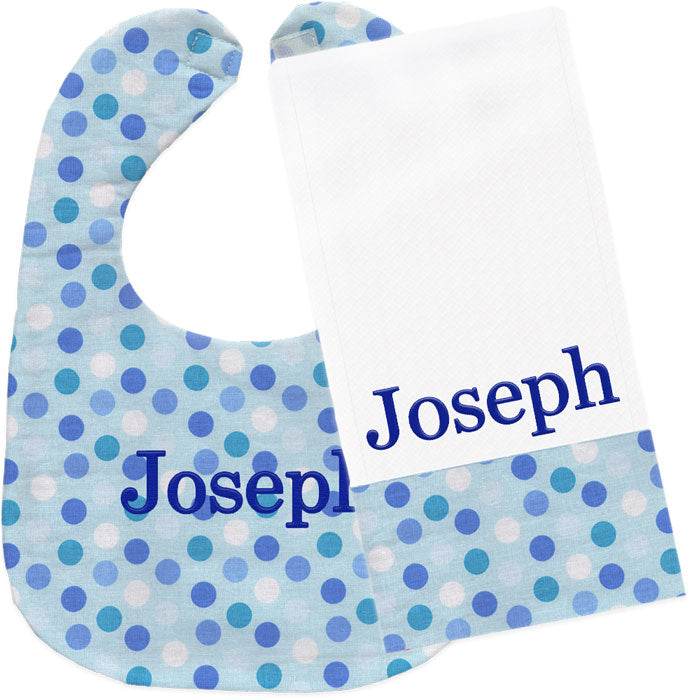 Personalized Bib/Burp Set Multi Blue Circles Bib & Burp Sets Moonbeam Baby