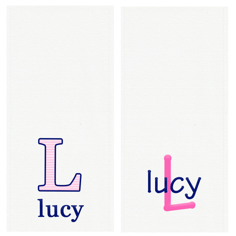 Personalized Burp Cloth SET Name & Initial Hot Pink Stripe & Navy Name