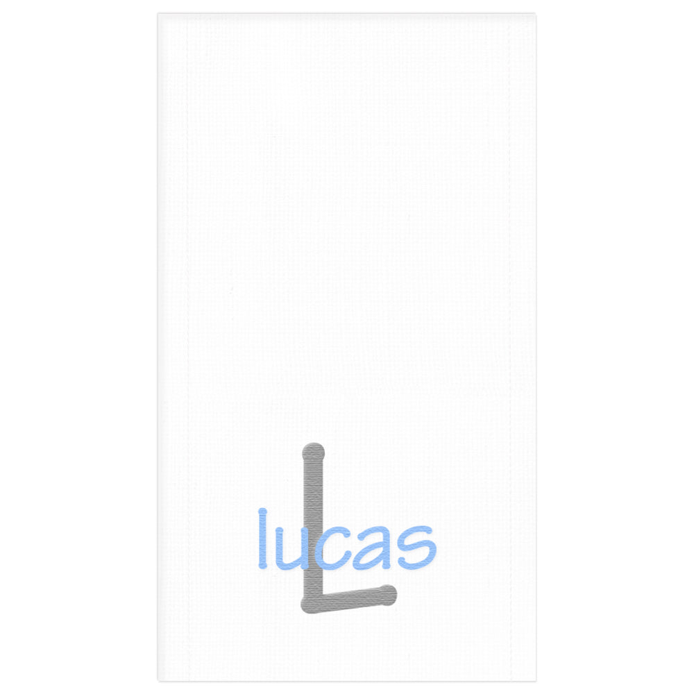 Embroidered Burp Cloth Name & Initial Grey & Light Blue Burp Cloths Moonbeam Baby