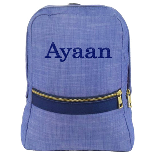 Personalized Backpack by Mint Medium Navy Chambray Backpacks and Lunch Boxes Mint