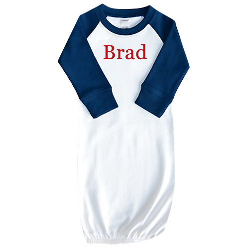 Personalized Baby Gown - Raglan Navy Discontinued Monag