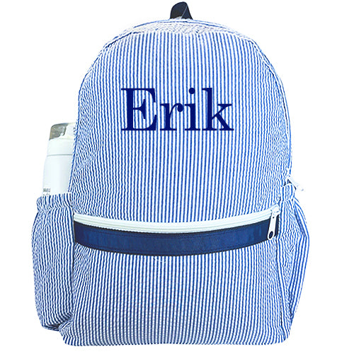 Personalized Backpack by Mint  Medium Navy Seersucker Backpacks and Lunch Boxes Mint