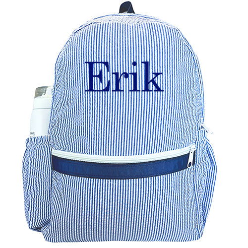 Personalized Backpack by Mint  Medium Navy Seersucker Backpacks and Lunch Boxes Mint   