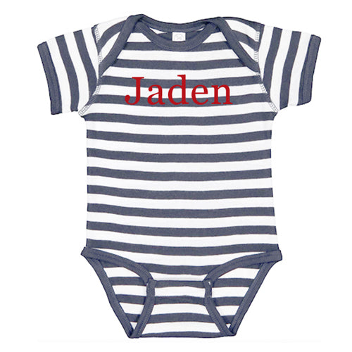 Personalized Onesie Navy & White Stripes Personalized Printed Tees Kristi