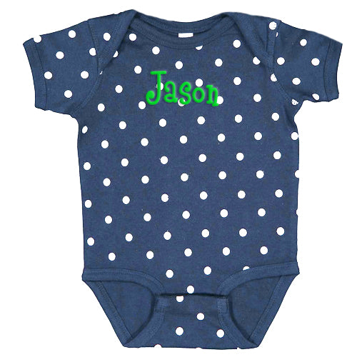 Personalized Onesie   Navy With White Dots Personalized Printed