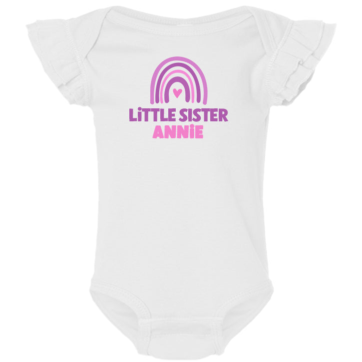Rainbow Little Sister White Flutter Sleeve Onesie Big Sister & Little Sister Shirts Kristi