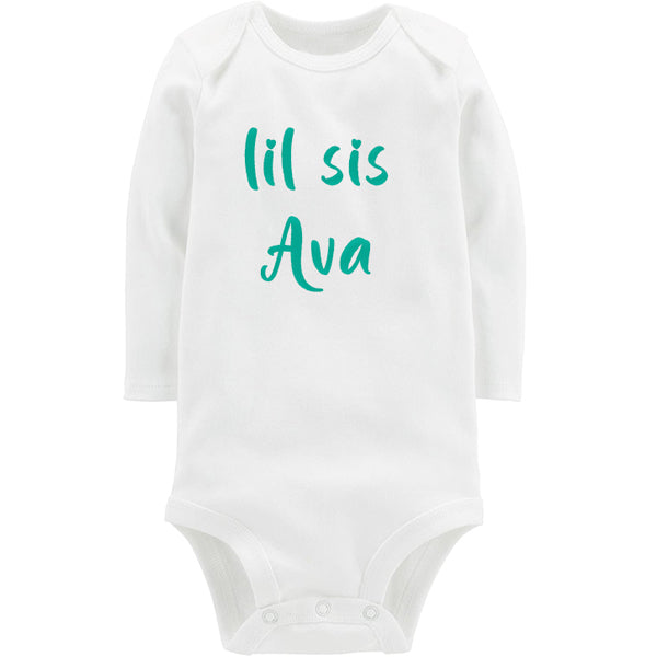 Lil Sis White Long Sleeve Onesie Click for Options Big Sister & Little Sister Shirts Kristi