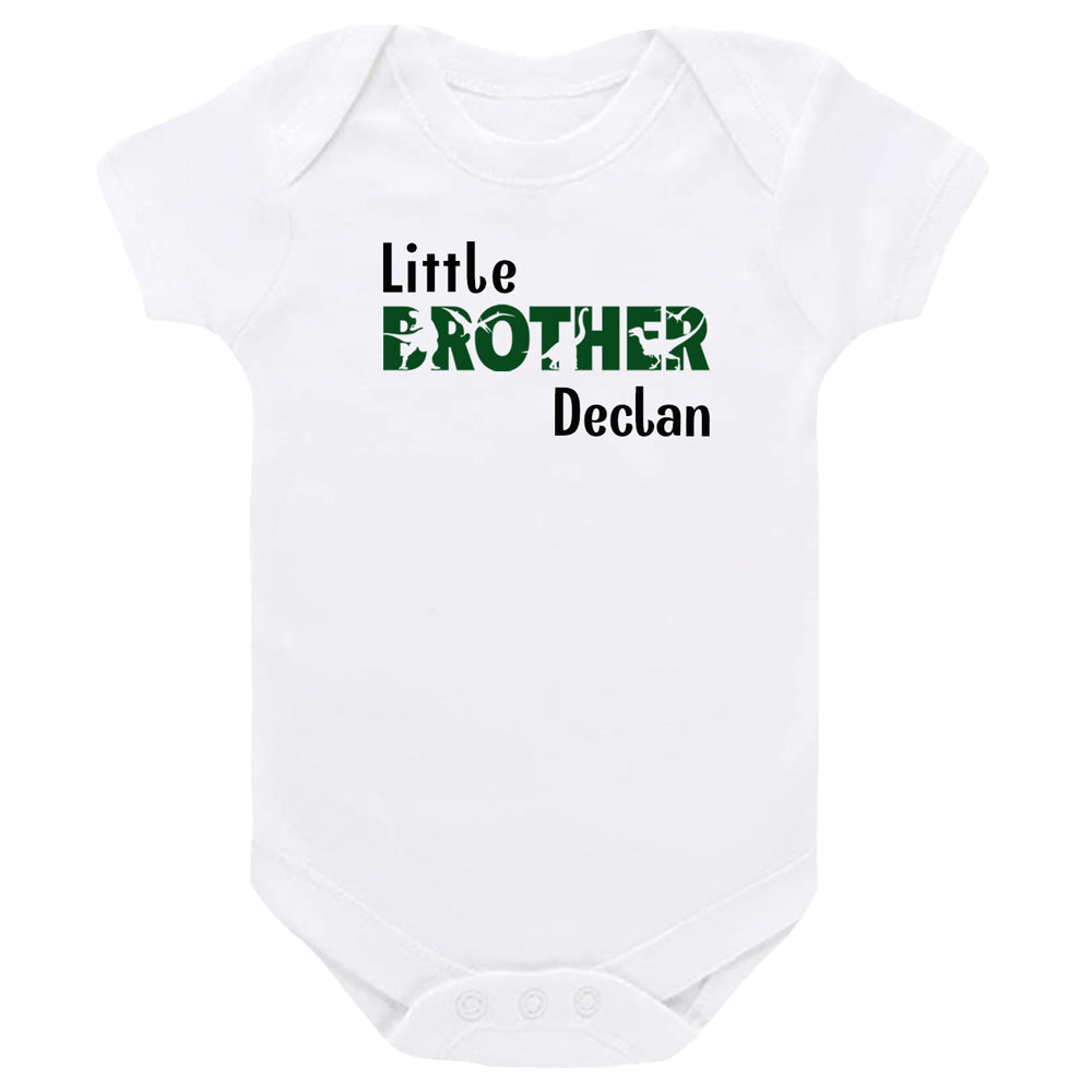 Personalized Little Brother Dinosaur White SS Onesie Big Brother & Little Brother Shirts Kristi