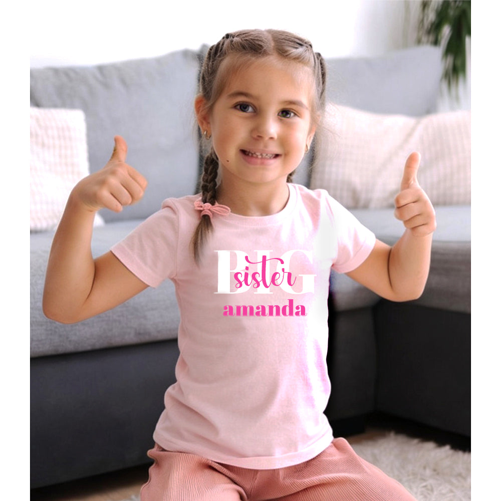 Personalized BIG Sister Pink Short Sleeve Tee Big Sister & Little Sister Shirts Kristi