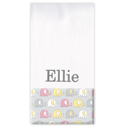 Personalized Burp Cloth  Pink & Yellow Elephants Burp Cloths Moonbeam Baby