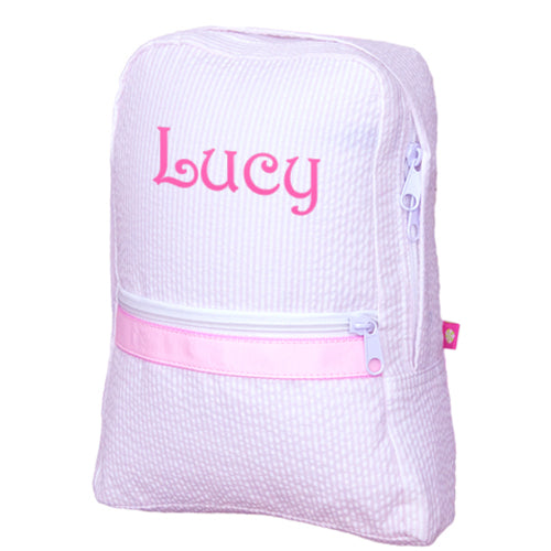 Personalized Backpack by Mint  Medium Pink Seersucker Backpacks and Lunch Boxes Mint   