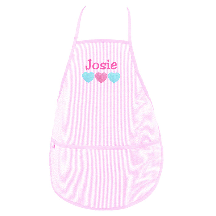 Personalized Smock   Pink Seersucker with Sketch Stitch Hearts Accessories Mint