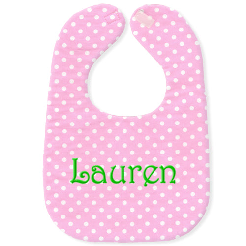 Personalized Bib  Light Pink White Dots Discontinued Moonbeam Baby