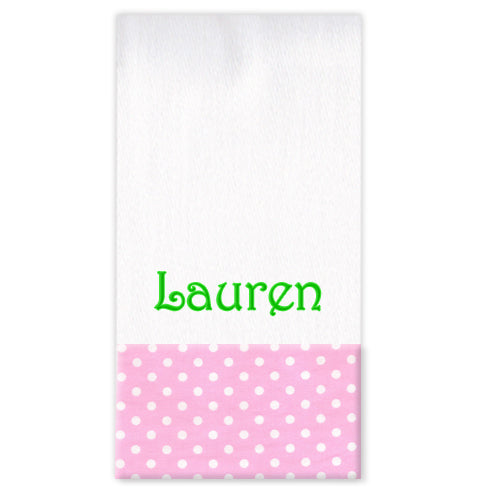 Personalized Burp Cloth  Light Pink White Dots Discontinued Moonbeam Baby