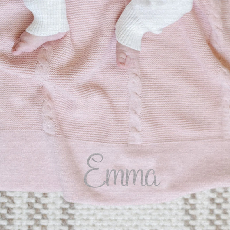 Personalized Baby Blanket  Heirloom Cotton Knit - Pink