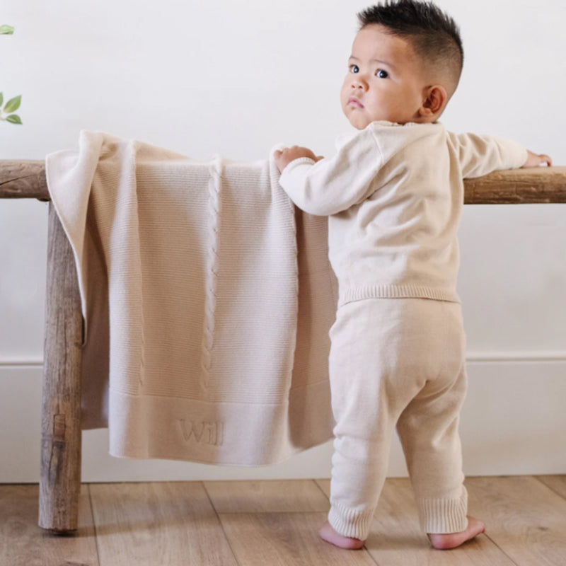 Personalized Baby Blanket Heirloom Cotton Knit - Tan