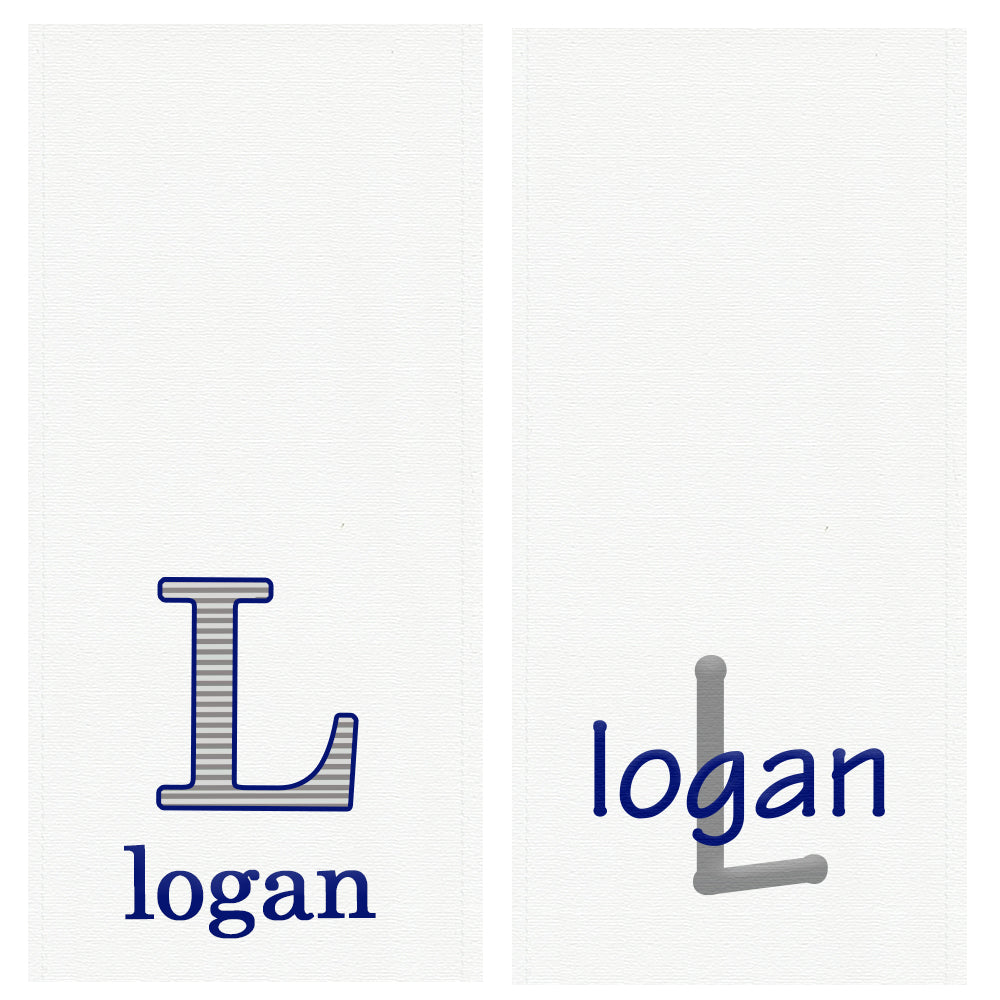 Personalized Burp Cloth SET Name & Initial Grey Stripes Navy Name