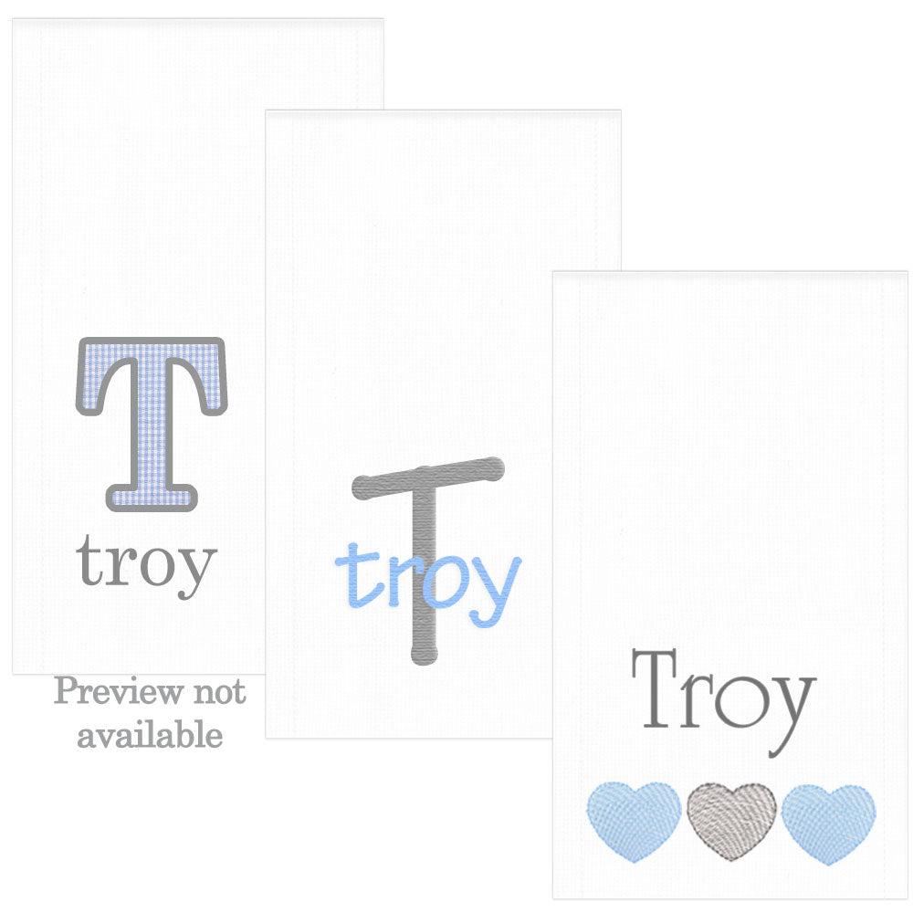 Personalized Burp Cloth Set Applique, Name Initial, Hearts (#1) Burp Cloths Moonbeam Baby