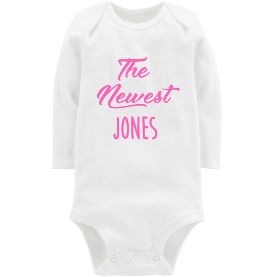 The Newest White Long Sleeve Onesie Click for Options Personalized Printed Tees Kristi