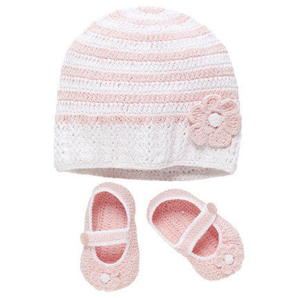 Hat & Bootie Set Crocheted Pink Stripe Discontinued Discontinued   
