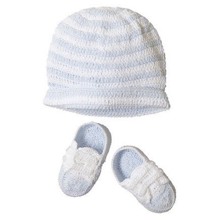 Hat & Bootie Set Crocheted Blue/White Discontinued Discontinued   