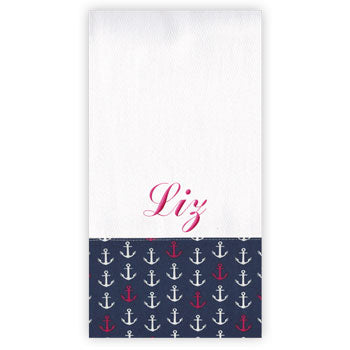 Personalized Burp Cloth  Hot Pink Anchors on Navy Discontinued Moonbeam Baby
