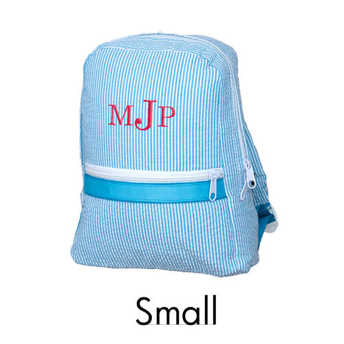 Personalized Backpack by Mint  Aqua Seersucker Discontinued Discontinued