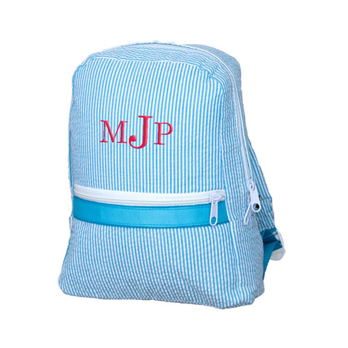 Personalized Backpack by Mint  Aqua Seersucker Discontinued Discontinued