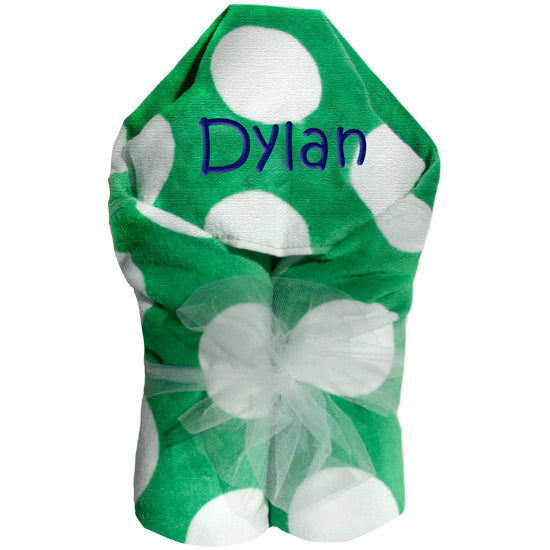 Hooded Beach Towel Green with White Dots Hooded Towels Moonbeam Baby