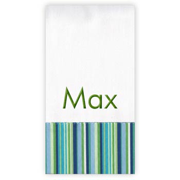 Personalized Burp Cloth   Blue Green Stripe Discontinued Moonbeam Baby