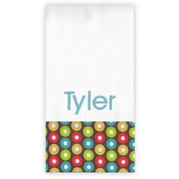 Personalized Burp Cloth   Circles on Brown Discontinued Moonbeam Baby